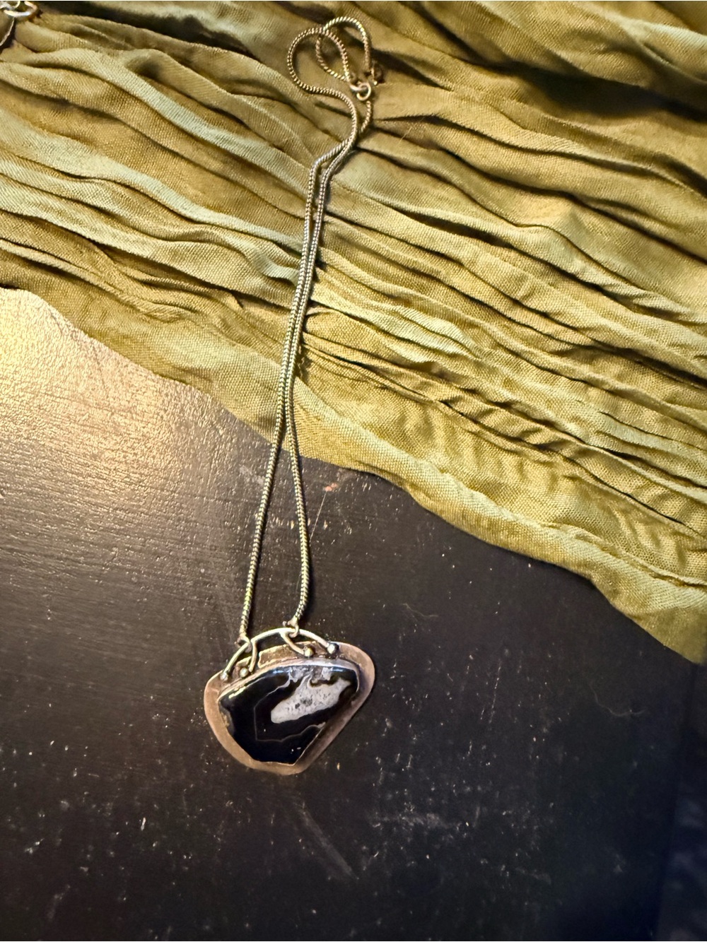 Silver-Tone Black Agate Pendant Necklace - Women Jewelry